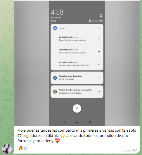 Captura real del caso de 77 seguidores